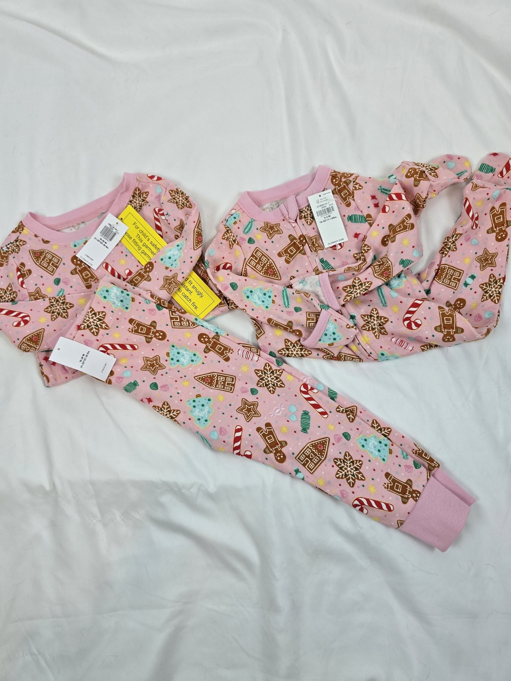 *Two Sets* Old Navy Pink Holiday Gingerbread Kids Pajama Sets 18mo & 3mo Sizes